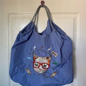 Ball and Chain Blue Embroidered Tote Bag